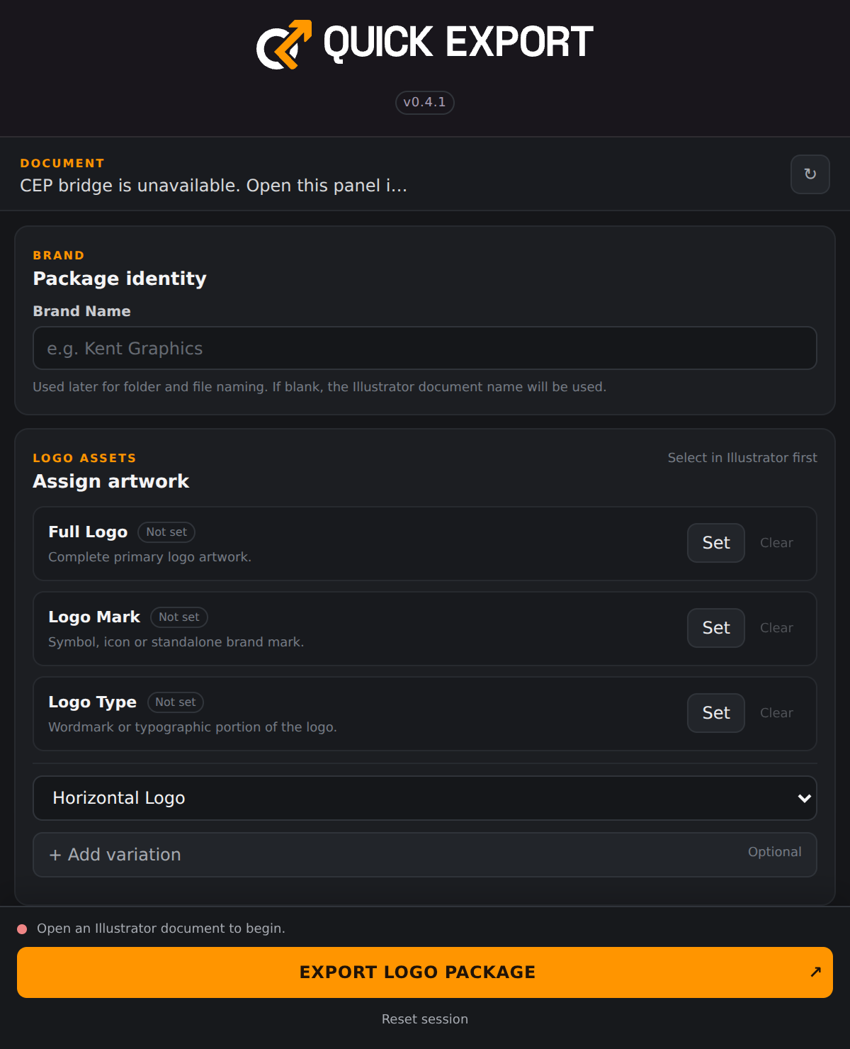 Quick Export interface preview